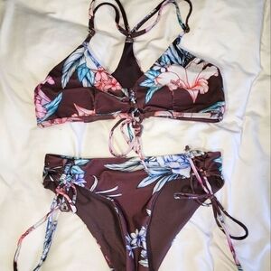 Damsel 2 Piece String Bikini Swimsuit Bathing Suit Floral Print Large